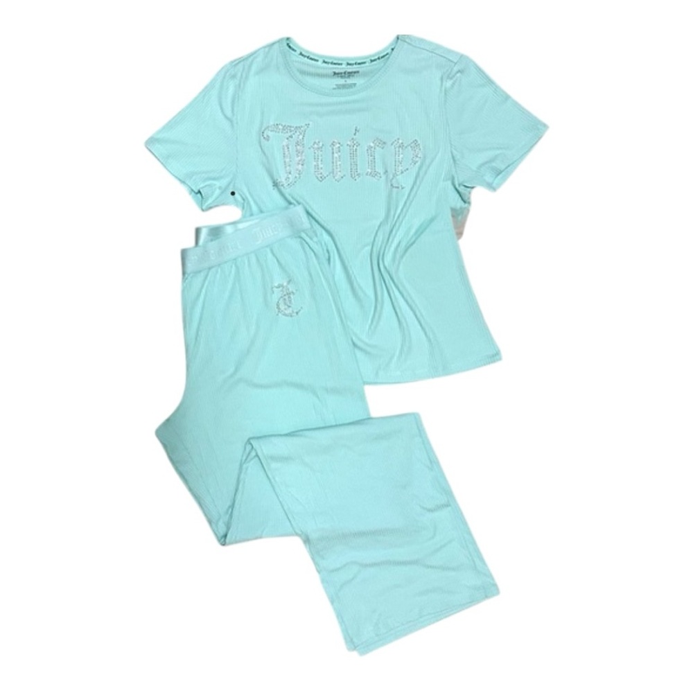 Juicy Couture 2PC Short Sleeve Top & Long Pants Pajama Set, Glacier Aqua